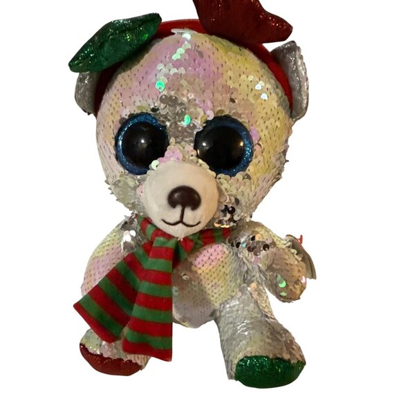 Ty Flippables Mistletoe Christmas Teddy Bear Sequin Stuffed Animal Plush - Picture 1 of 5